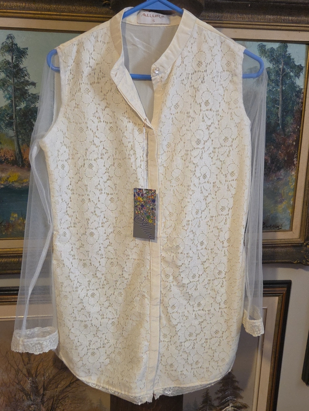 Allure Cream Lace Top with Sheer Sleeves